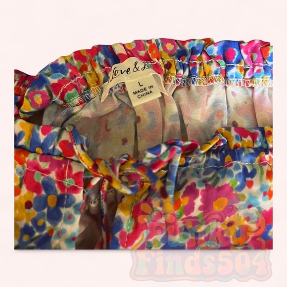 For Love & Lemons Sasha Floral Ruffle Tie Front Crop Top Size L Silk-Blend Satin - Picture 5 of 7